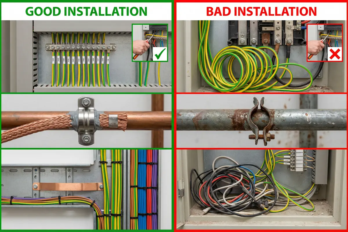 Quality Comparison - Compliant vs Non-Compliant Lightning Protection Installation