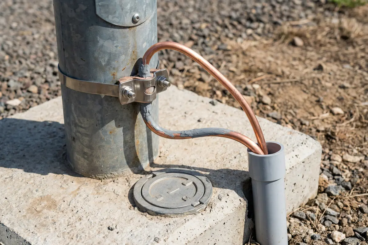 Outdoor Pole Base Grounding Installation