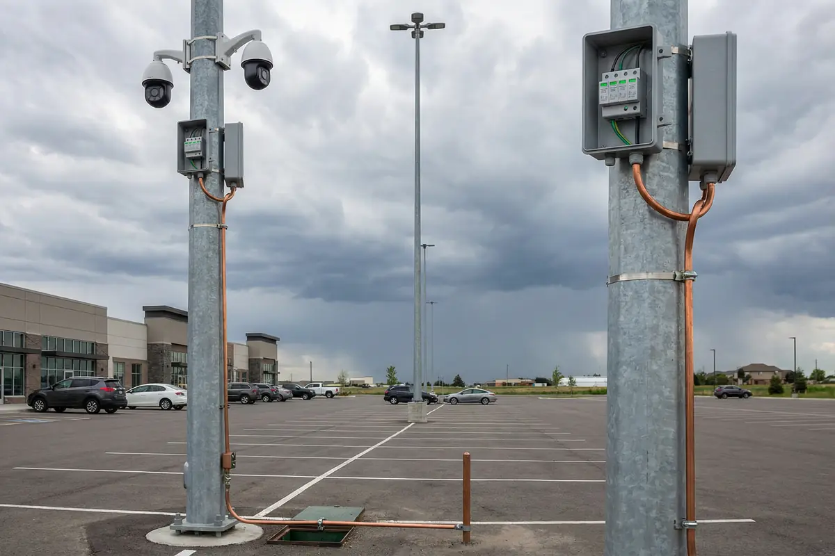 Outdoor Parking Lot Camera Pole with Grounding