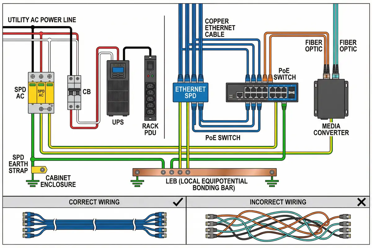Equipment Connection Diagram - Correct vs Incorrect Wiring